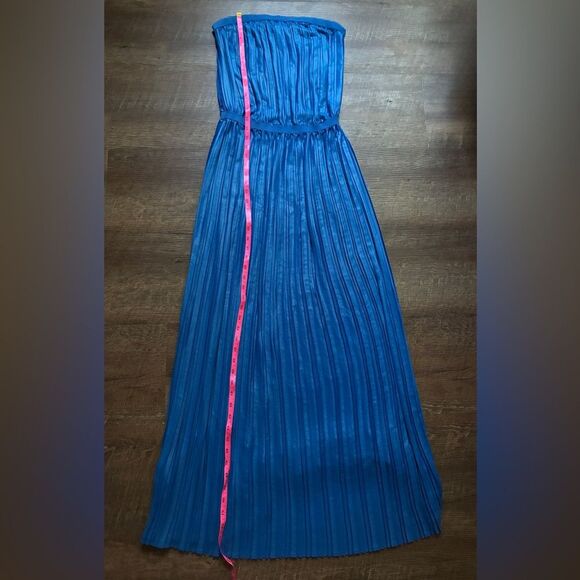 BCBGMaxAzria Mateo strapless pleated maxi dress satin glam royal blue s S EUC - Picture 12 of 16